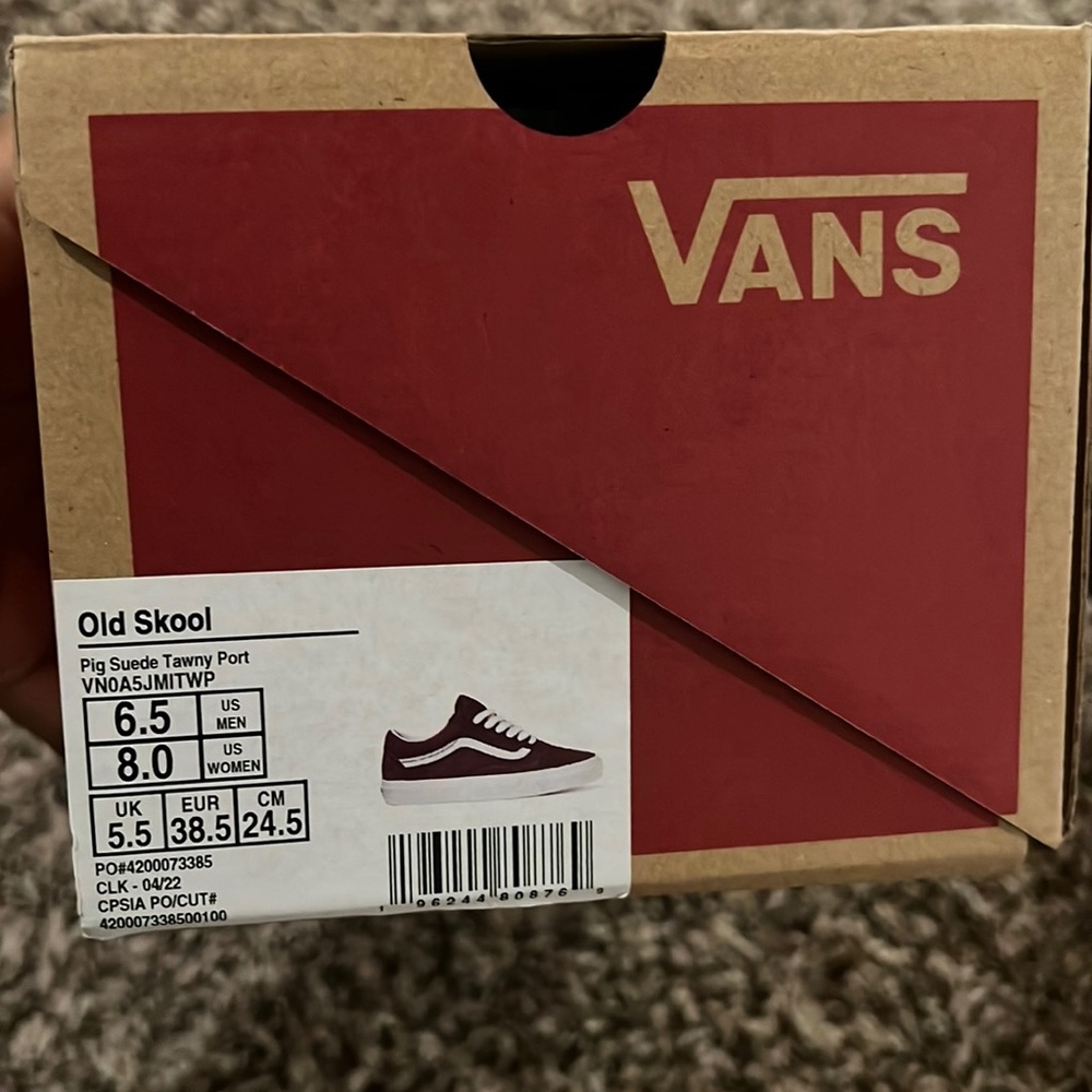 Brand new , burgundy vans. Size 8 in women’s